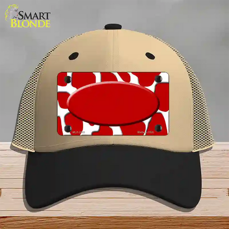 Red White Giraffe Red Center Oval Novelty License Plate Hat Mesh / Khaki|Black