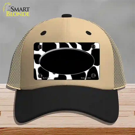 Black White Giraffe Black Center Oval Novelty License Plate Hat Mesh / Khaki|Black