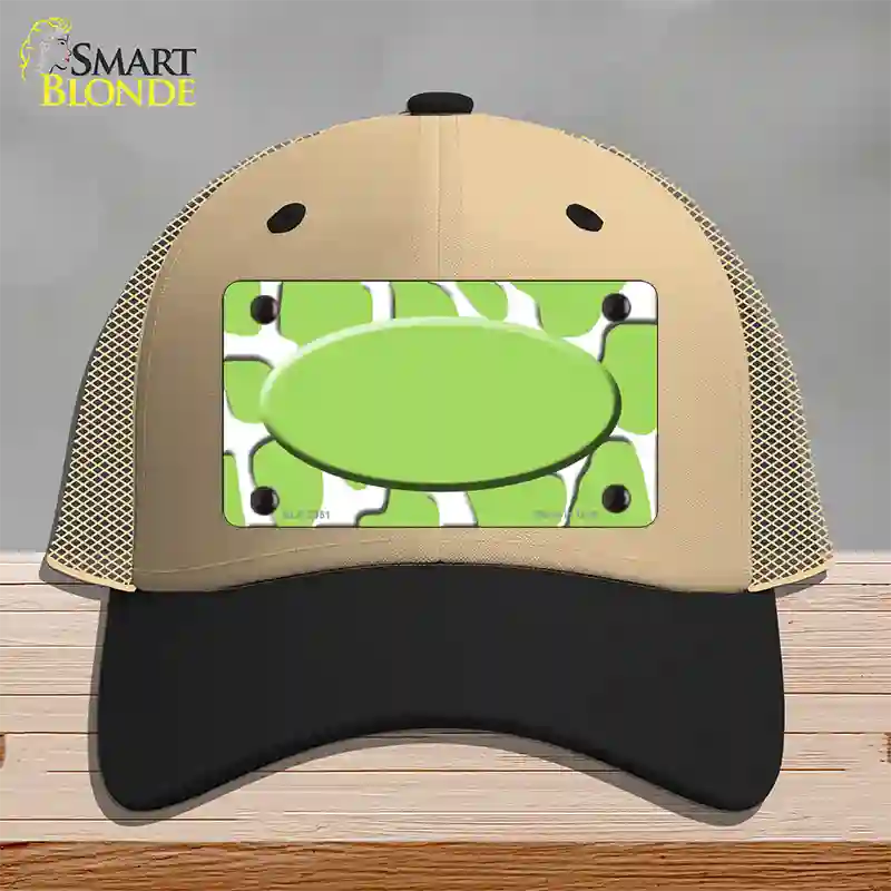 Lime Green White Giraffe Lime Green Center Oval Novelty License Plate Hat Mesh / Khaki|Black