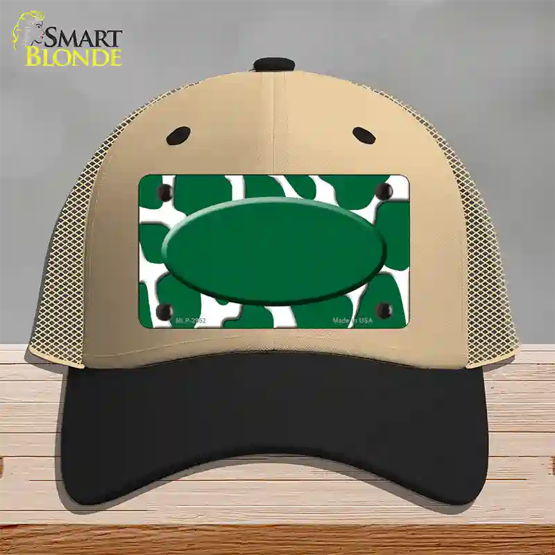 Green White Giraffe Green Center Oval Novelty License Plate Hat Mesh / Khaki|Black