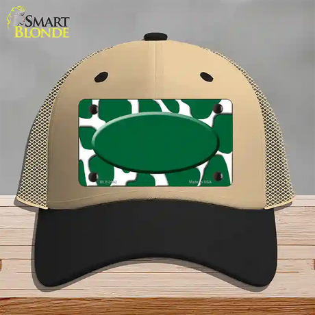 Green White Giraffe Green Center Oval Novelty License Plate Hat Mesh / Khaki|Black