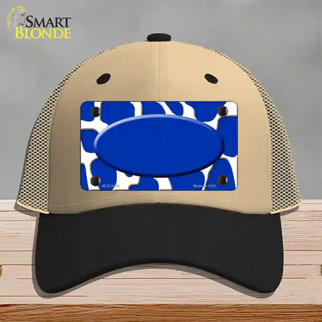 Blue White Giraffe Blue Center Oval Novelty License Plate Hat Mesh / Khaki|Black