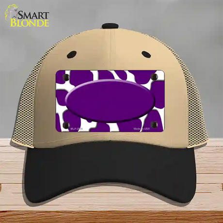 Purple White Giraffe Purple Center Oval Novelty License Plate Hat Mesh / Khaki|Black