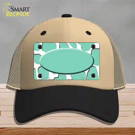 Mint White Giraffe Mint Center Oval Novelty License Plate Hat Mesh / Khaki|Black