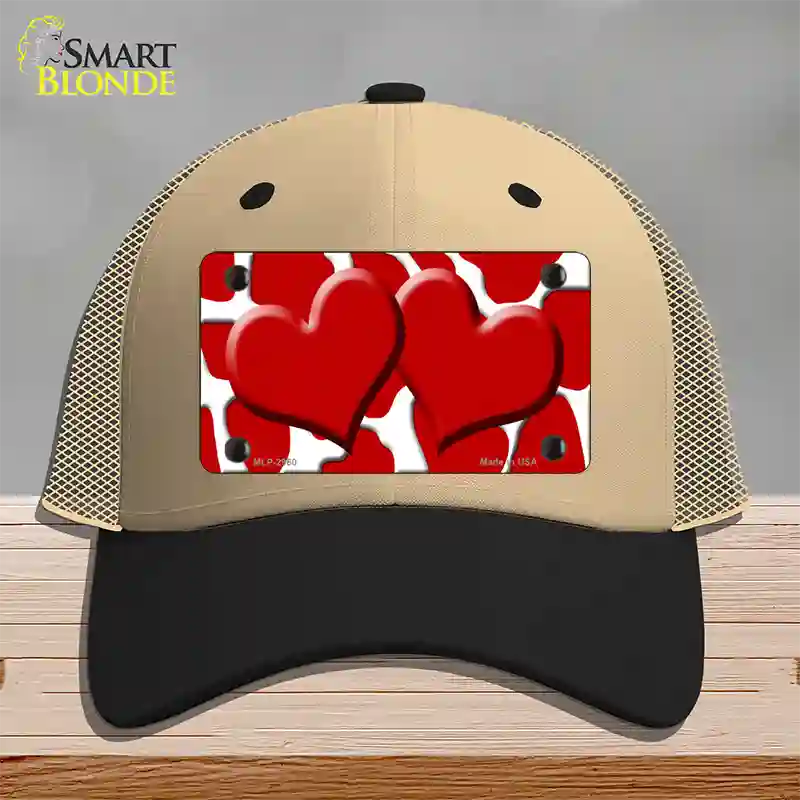 Red White Giraffe Red Centered Hearts Novelty License Plate Hat Mesh / Khaki|Black