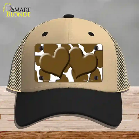 Brown White Giraffe Brown Centered Hearts Novelty License Plate Hat Mesh / Khaki|Black