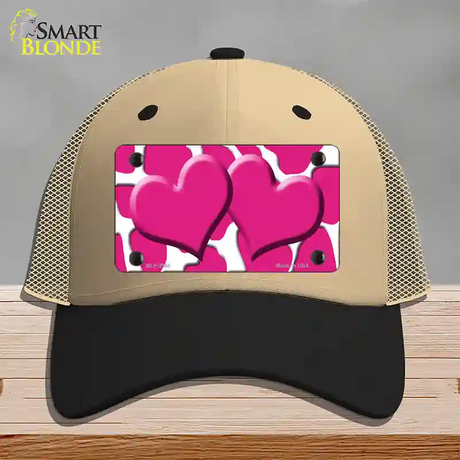 Pink White Giraffe Pink Centered Hearts Novelty License Plate Hat Mesh / Khaki|Black