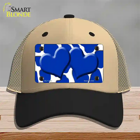 Blue White Giraffe Blue Centered Hearts Novelty License Plate Hat Mesh / Khaki|Black