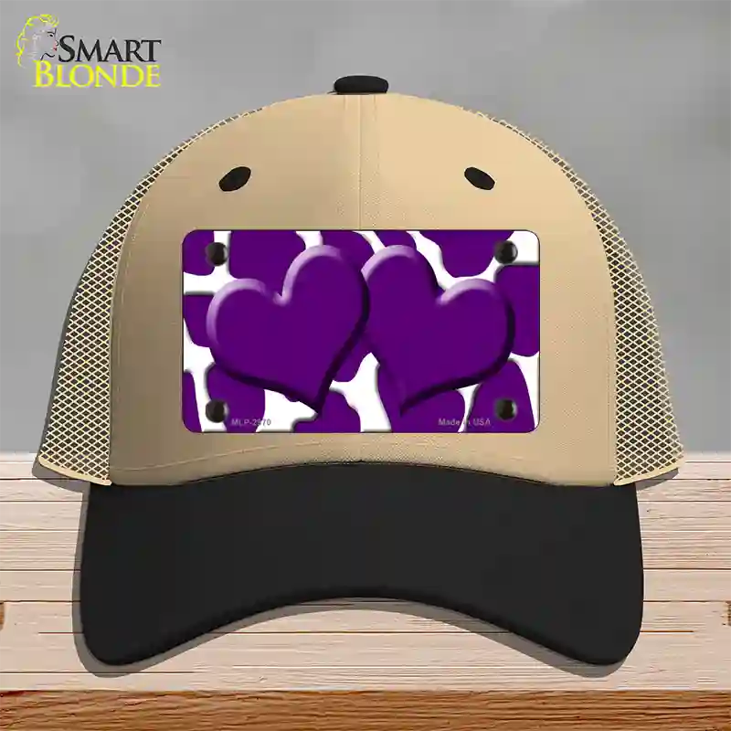 Purple White Giraffe Purple Centered Hearts Novelty License Plate Hat Mesh / Khaki|Black