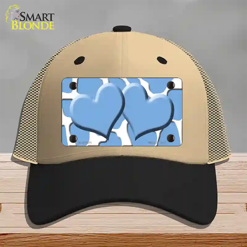 Light Blue White Giraffe Light Blue Centered Hearts Novelty License Plate Hat Mesh / Khaki|Black