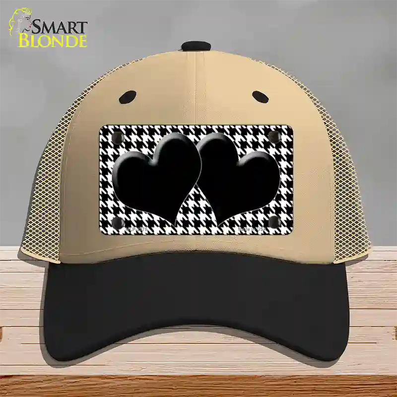 White Black Houndstooth Black Center Hearts Novelty License Plate Hat Mesh / Khaki|Black