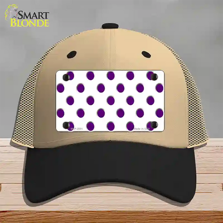 Purple White Polka Dot Novelty License Plate Hat Mesh / Khaki|Black