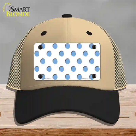 Light Blue White Polka Dot Novelty License Plate Hat Mesh / Khaki|Black