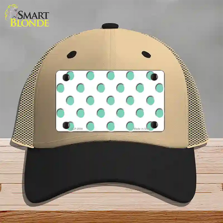 Mint White Polka Dot Novelty License Plate Hat Mesh / Khaki|Black