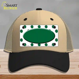 Green White Polka Dot Green Center Oval Novelty License Plate Hat Mesh / Khaki|Black