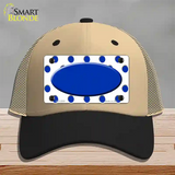 Blue White Polka Dot Blue Center Oval Novelty License Plate Hat Mesh / Khaki|Black