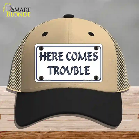 Here Comes Trouble Novelty License Plate Hat Mesh / Khaki|Black