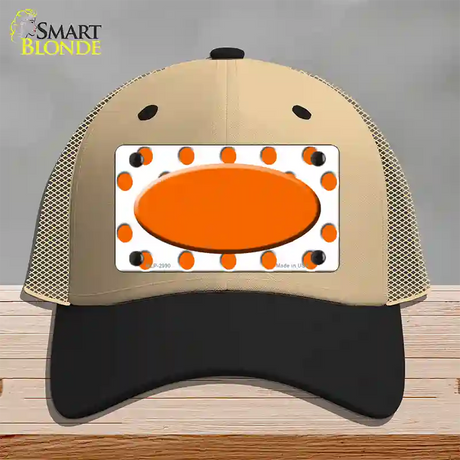 Orange White Polka Dot Orange Center Oval Novelty License Plate Hat Mesh / Khaki|Black