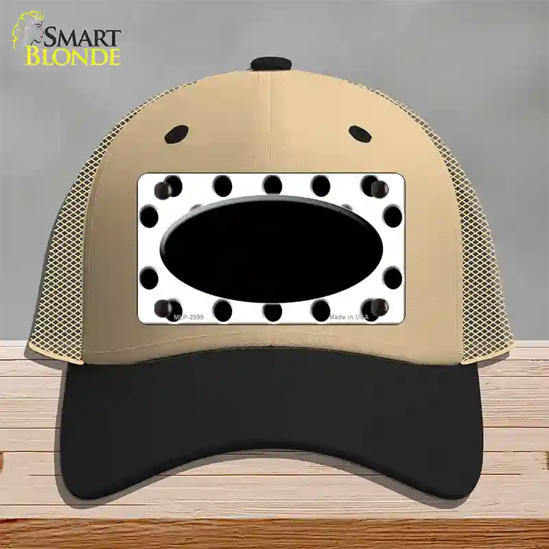 Black White Polka Dot Black Center Oval Novelty License Plate Hat Mesh / Khaki|Black