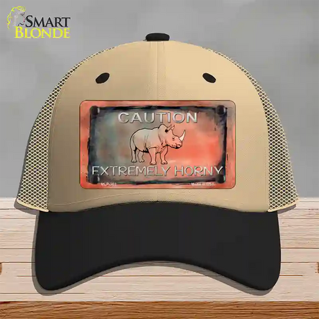 Caution Extremely Horny Novelty License Plate Hat Mesh / Khaki|Black