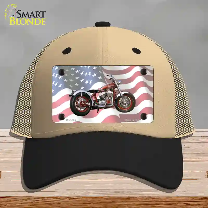 Indian Motorcycle American Flag Novelty License Plate Hat Mesh / Khaki|Black