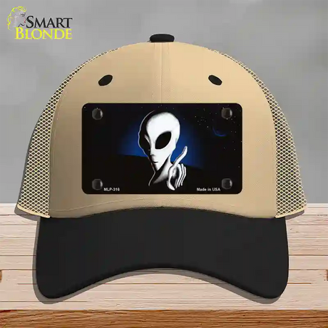 Space Alien Novelty License Plate Hat Mesh / Khaki|Black