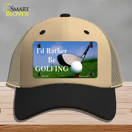 Rather Be Golfing Novelty License Plate Hat Mesh / Khaki|Black