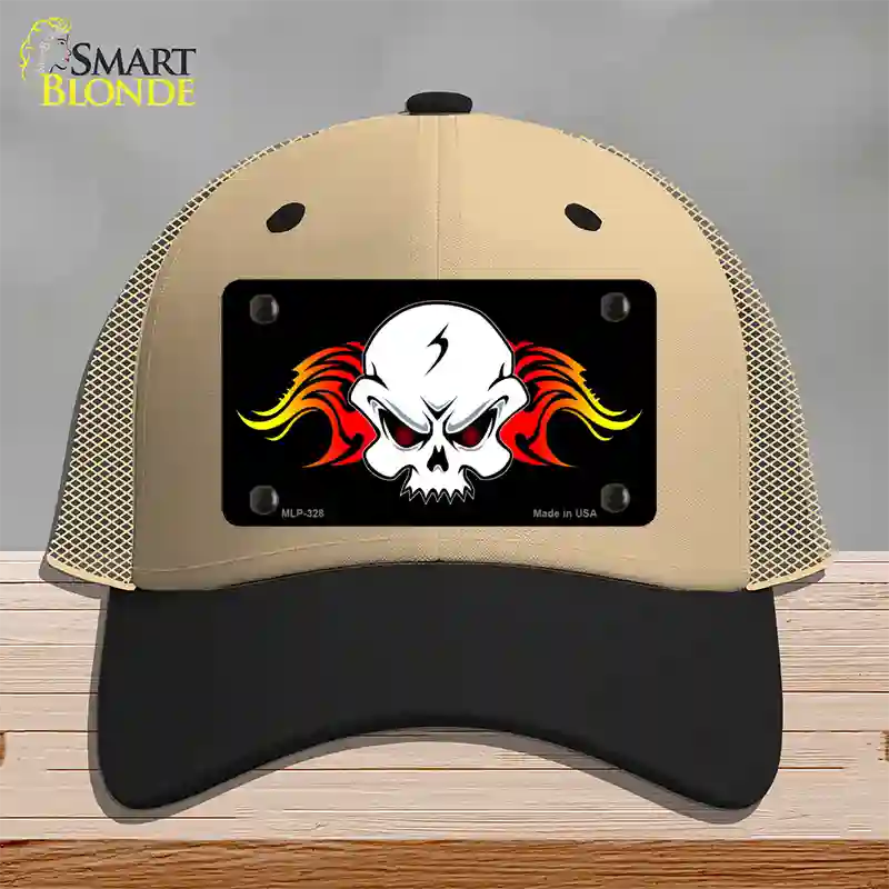 Skull Flame Novelty License Plate Hat Mesh / Khaki|Black