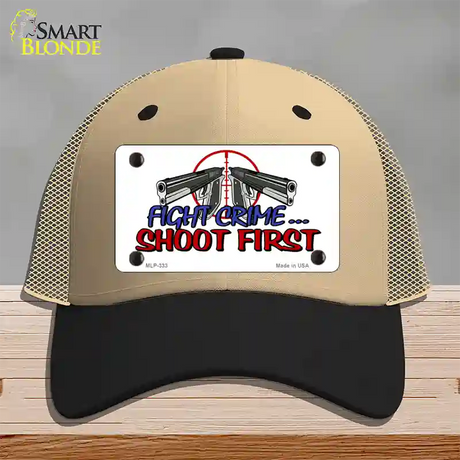 Fight Crime Shoot First Novelty License Plate Hat Mesh / Khaki|Black