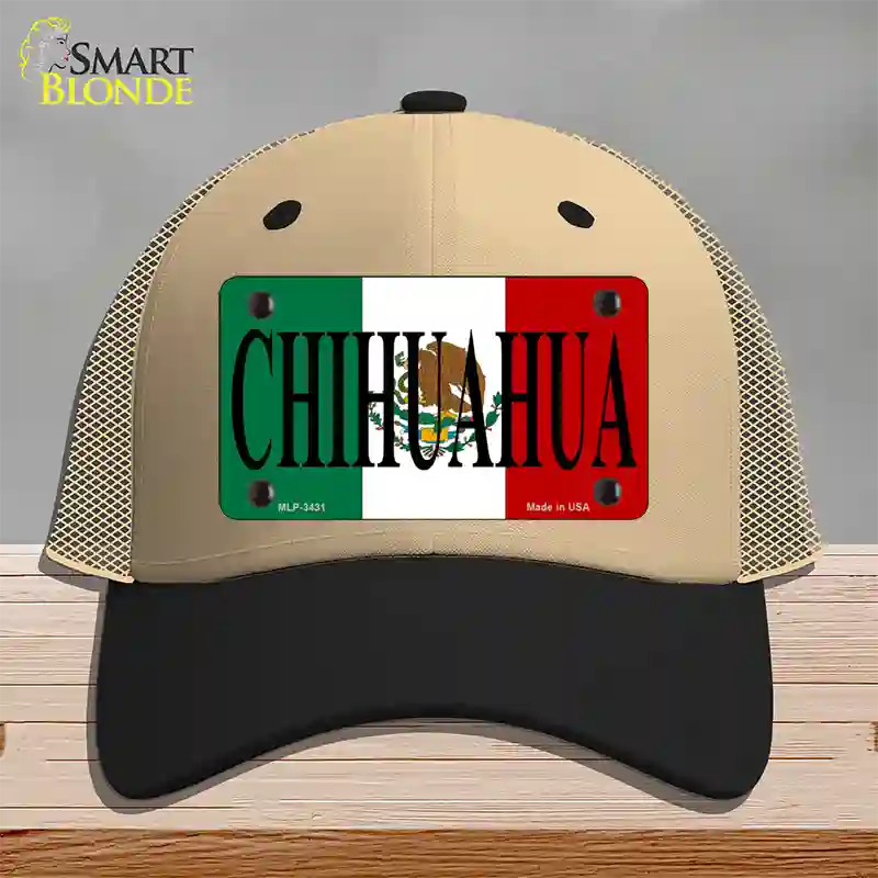 Chihuahua Mexico Flag Novelty License Plate Hat Mesh / Khaki|Black