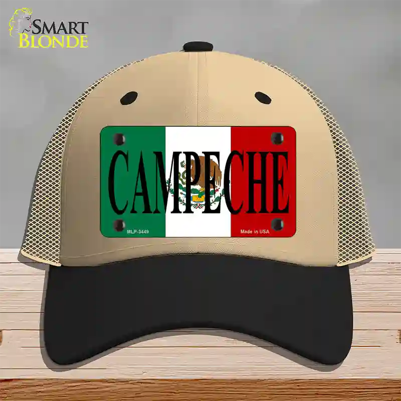 Campeche Mexico Flag Novelty License Plate Hat Mesh / Khaki|Black