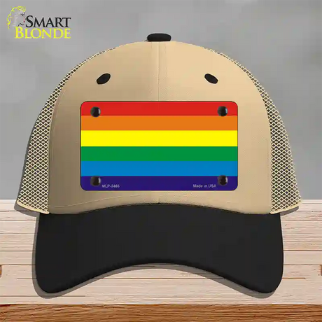 Rainbow Flag Novelty License Plate Hat Mesh / Khaki|Black