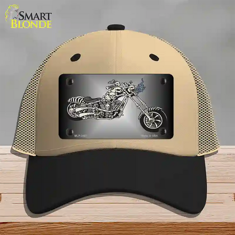 Chopper Skull Novelty License Plate Hat Mesh / Khaki|Black