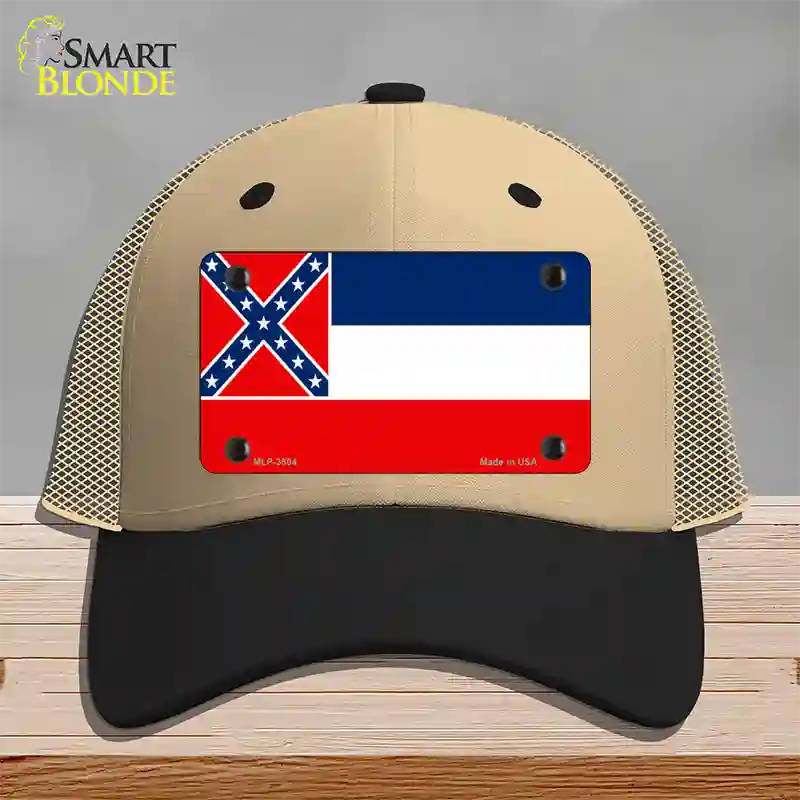 Mississippi Flag Novelty License Plate Hat Mesh / Khaki|Black