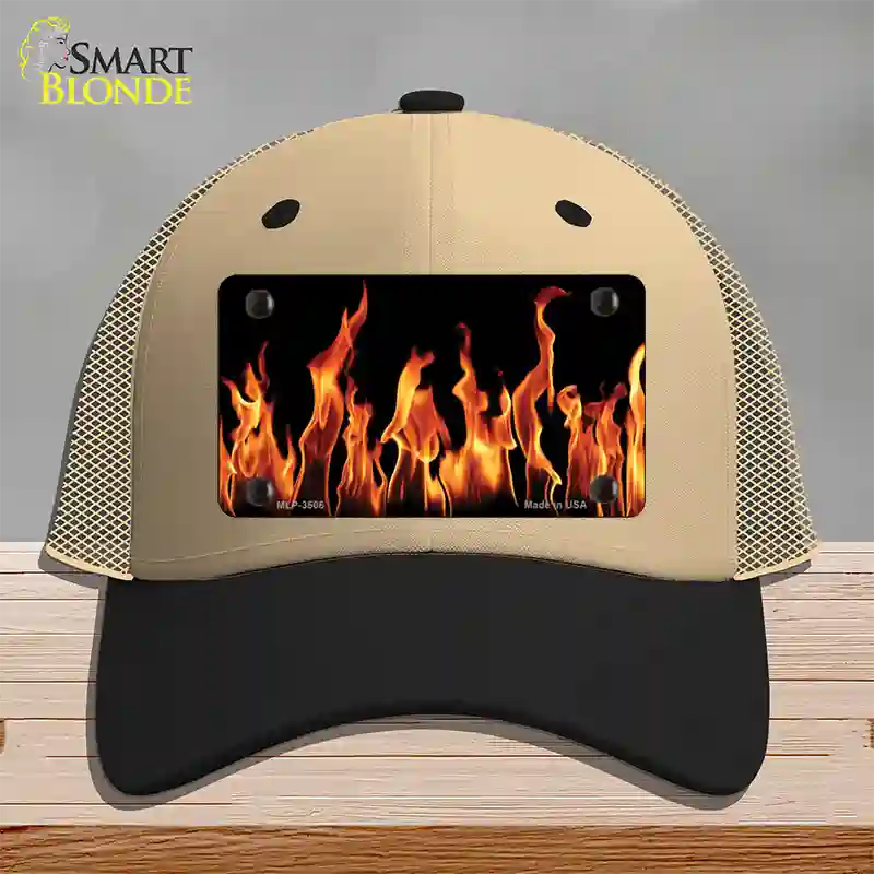 Flames Customizable Novelty License Plate Hat Mesh / Khaki|Black