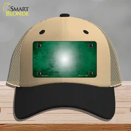 Green White Fade Scratched Novelty License Plate Hat Mesh / Khaki|Black