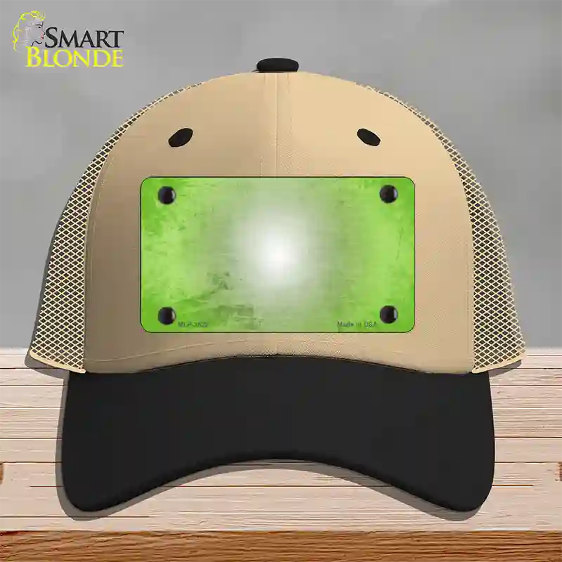 Lt Green White Fade Scratched Novelty License Plate Hat Mesh / Khaki|Black