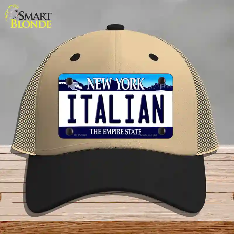 Italian New York Novelty License Plate Hat Mesh / Khaki|Black