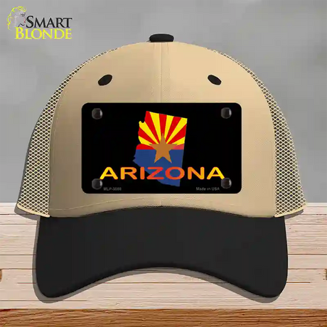 Arizona Flag Filled State Outline Novelty License Plate Hat Mesh / Khaki|Black