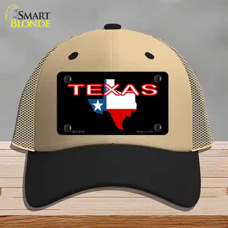 Texas Filled State Flag Novelty License Plate Hat Mesh / Khaki|Black