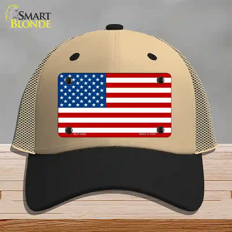 American Flag Novelty License Plate Hat Mesh / Khaki|Black