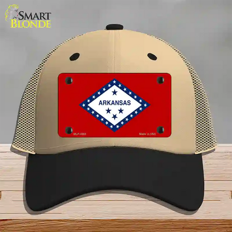 Arkansas State Flag Novelty License Plate Hat Mesh / Khaki|Black