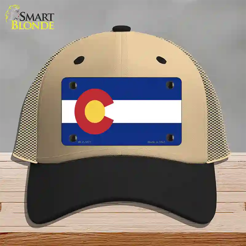 Colorado State Flag Novelty License Plate Hat Mesh / Khaki|Black