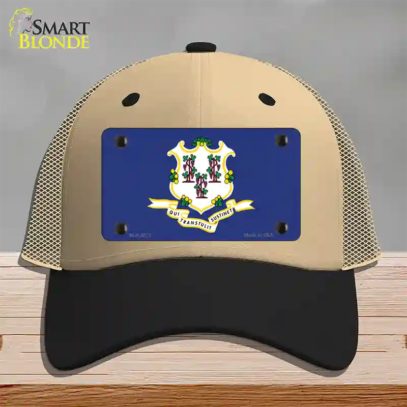 Connecticut State Flag Novelty License Plate Hat Mesh / Khaki|Black