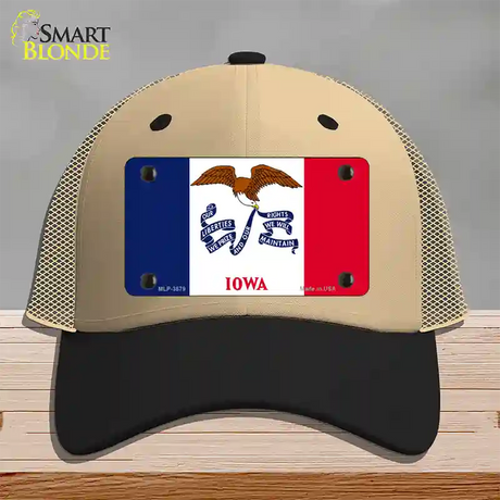 Iowa State Flag Novelty License Plate Hat Mesh / Khaki|Black