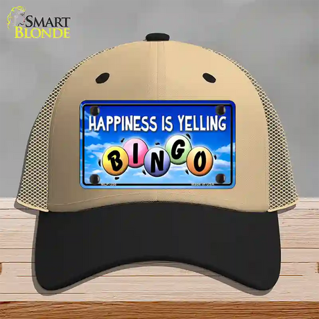 Happiness Is Yelling Bingo Novelty License Plate Hat Mesh / Khaki|Black