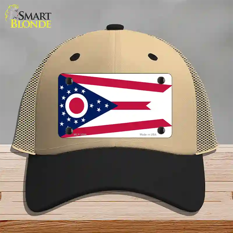 Ohio State Flag Novelty License Plate Hat Mesh / Khaki|Black