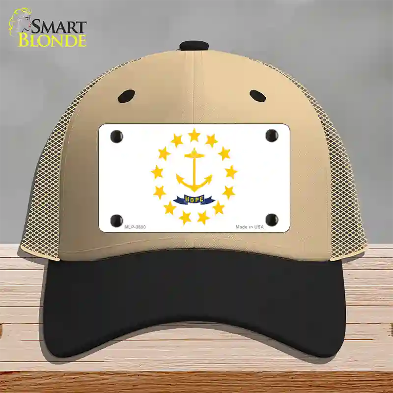 Rhode Island State Flag Novelty License Plate Hat Mesh / Khaki|Black