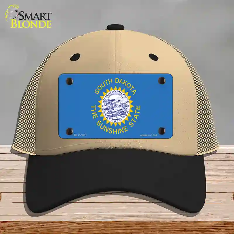 South Dakota State Flag Novelty License Plate Hat Mesh / Khaki|Black