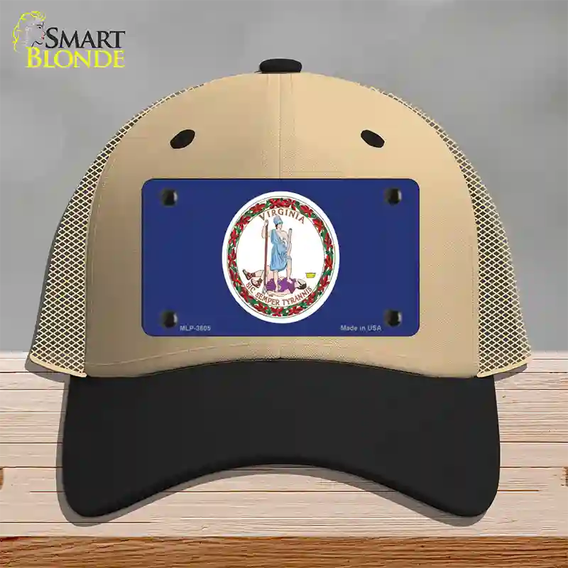 Virginia State Flag Novelty License Plate Hat Mesh / Khaki|Black